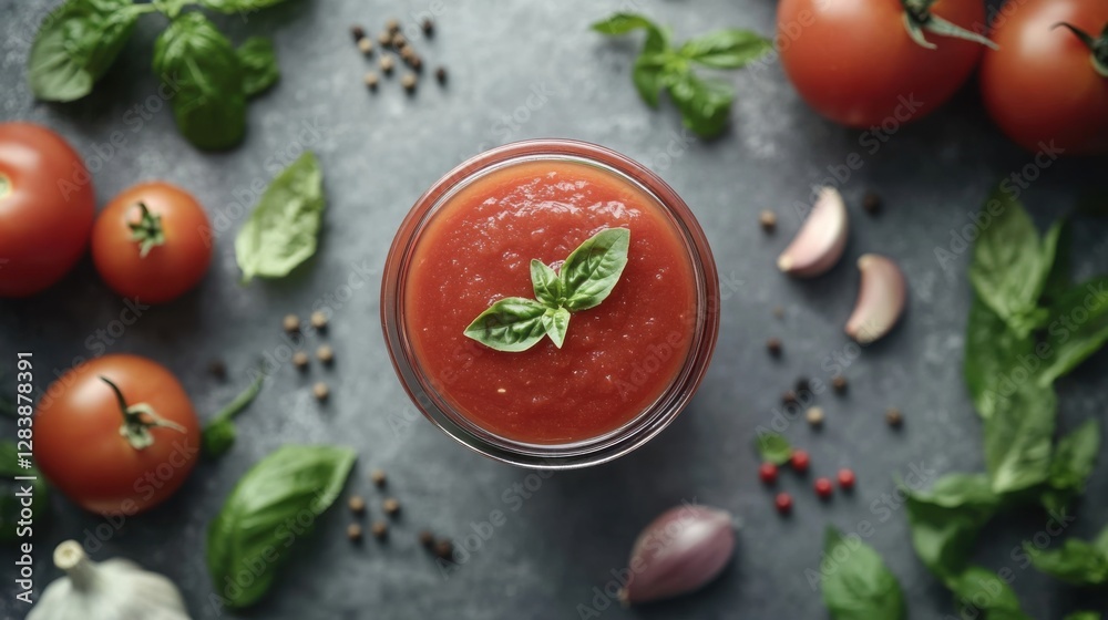 homemade tomato sauce with fresh basil and ingredients homemade tomato sauce with fresh basil and ingredients