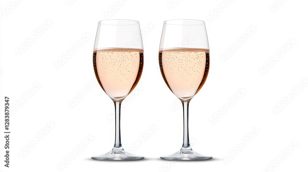 Elegant Glasses of Rose Sparkling Wine on White Background Elegant Glasses of Rose Sparkling Wine on White Background