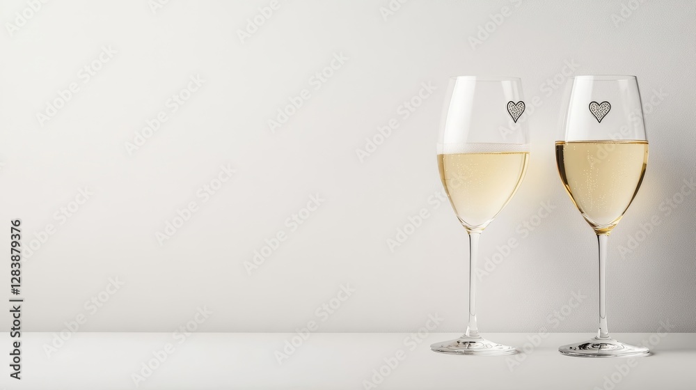 Romantic Toast with Two Glasses of Wine with Heart Symbols Romantic Toast with Two Glasses of Wine with Heart Symbols