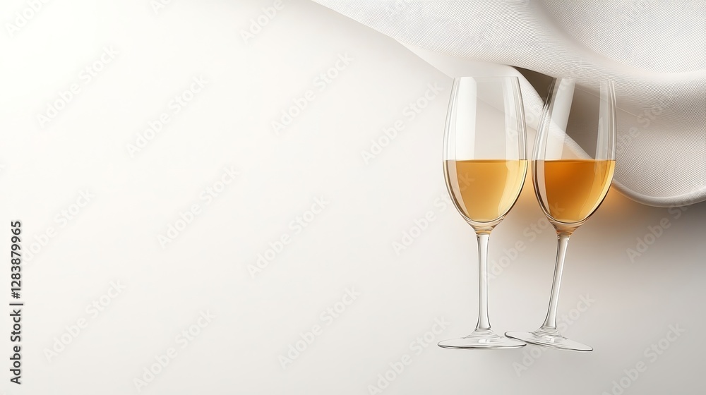 Elegant Glasses with Golden Beverage on Minimalist Background Elegant Glasses with Golden Beverage on Minimalist Background