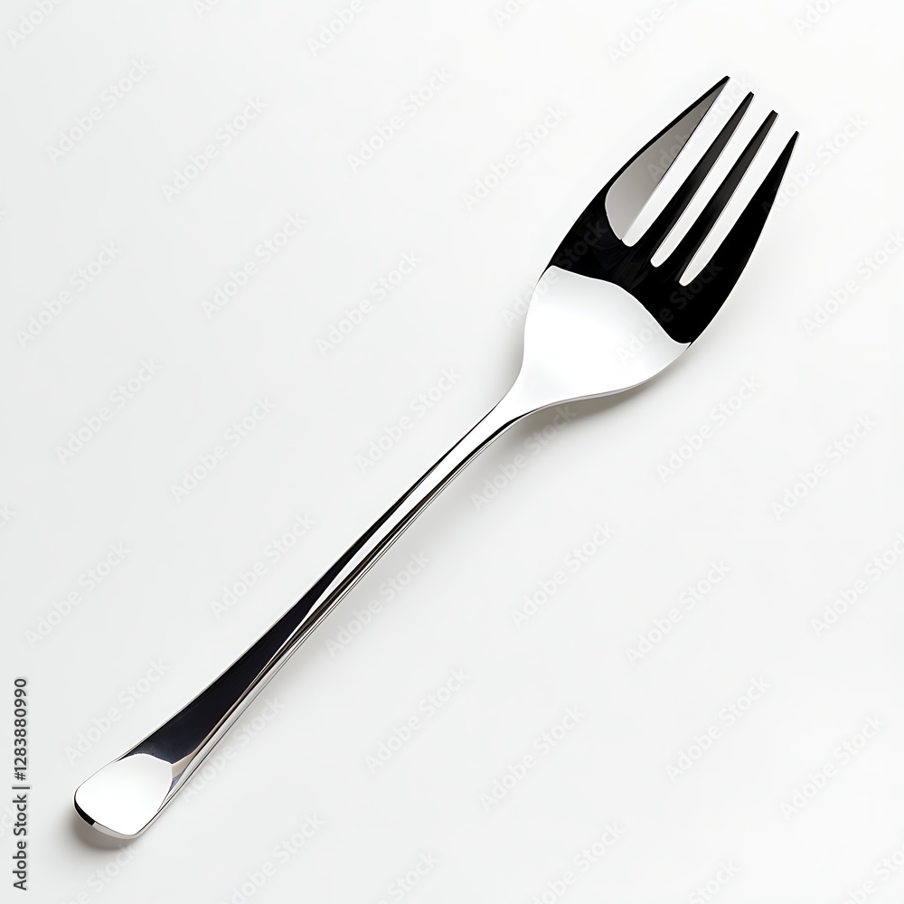 Elegant stainless steel fork on a clean white background for culinary and dining presentations Elegant stainless steel fork on a clean white background for culinary and dining presentations