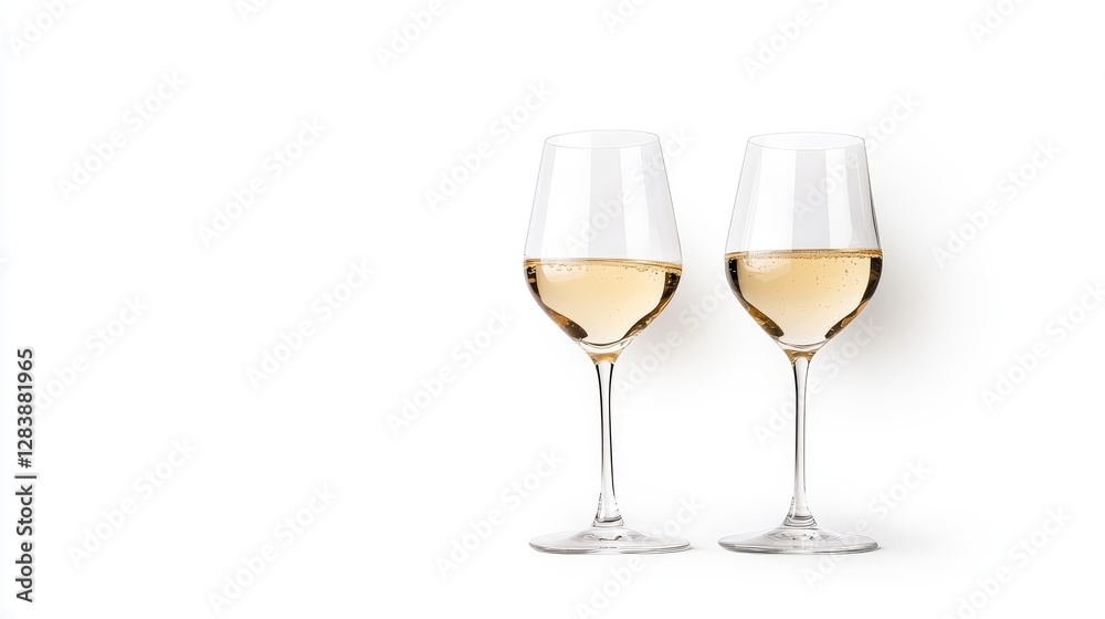Two Elegant Wine Glasses with White Wine on a Minimalist Background Two Elegant Wine Glasses with White Wine on a Minimalist Background