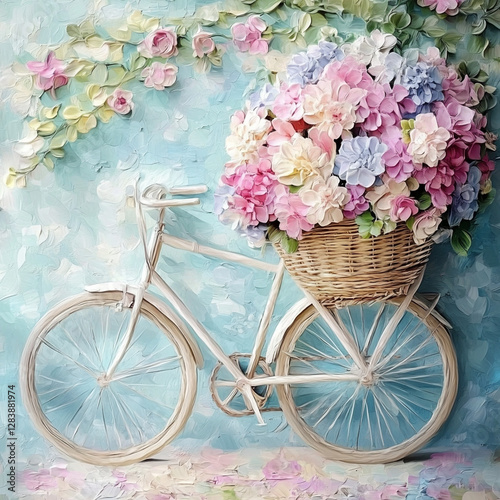 A bicycle with a basket full of flowers
