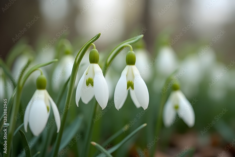 Fototapeta premium Delicate Snowdrops Emerging in a Forest Clearing