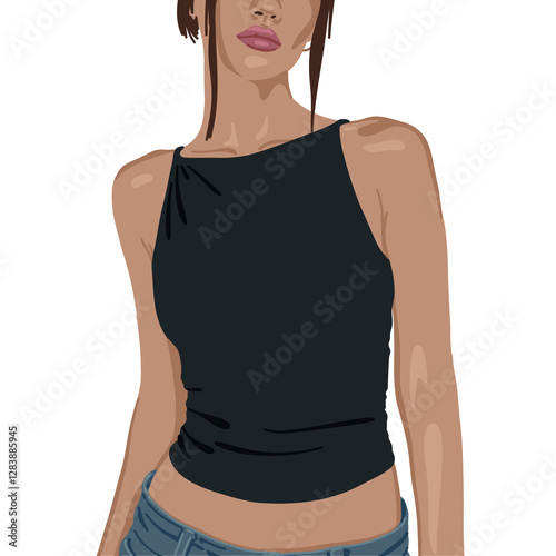 Woman in a Black Tank Top with Gold Earrings