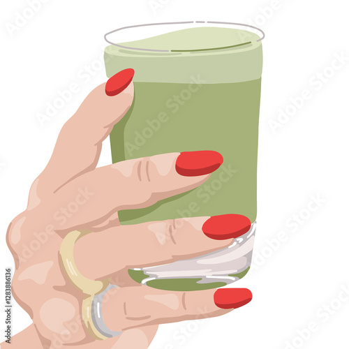 Woman Holding a Green Smoothie with Red Nails