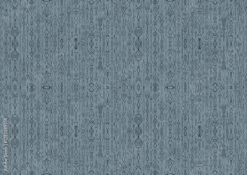 Wallpaper Mural Hand-drawn unique abstract symmetrical seamless ornament. Dark blue on a light blue background. Paper texture. Digital artwork, A4. (pattern: p14b) Torontodigital.ca