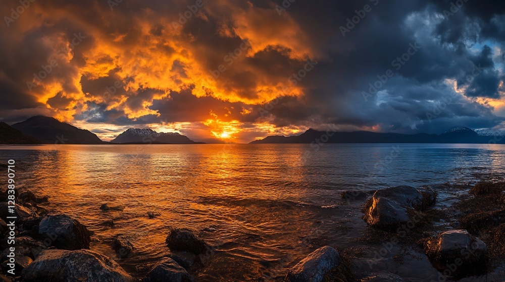 Fototapeta premium Spectacular sunset over Loch Etive Scotland with dramatic clouds