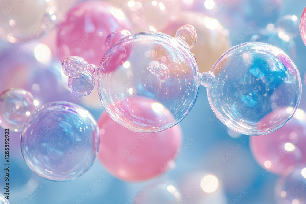 Close-up of iridescent soap bubbles, pastel colors, floating in air, dreamy aesthetic. Close-up of iridescent soap bubbles, pastel colors, floating in air, dreamy aesthetic.
