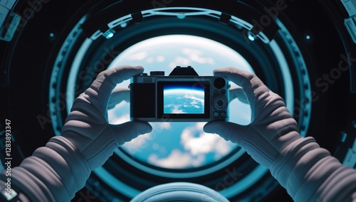 Fototapeta Naklejka Na Ścianę i Meble -  hand, photography, photograph, astronaut, view from outer space, photograph of earth from outer space, photograph by astronaut, space station, photograph from space station, space station photo