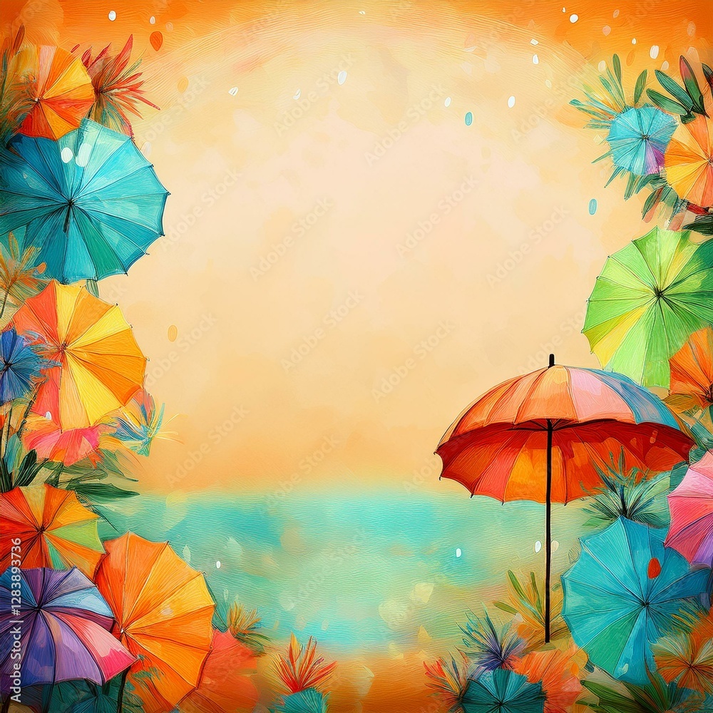 Obraz premium colorful umbrella border frame with copy space