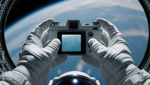 Fototapeta Naklejka Na Ścianę i Meble -  hand, photography, photograph, astronaut, view from outer space, photograph of earth from outer space, photograph by astronaut, space station, photograph from space station, space station photo