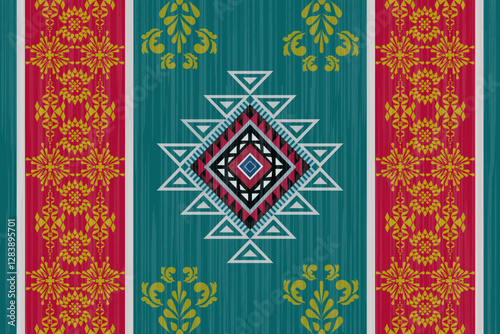 Ikat Thai seamless pattern. Ethnic South Western decor style. Ikat Boho geometric ornament. Vector seamless pattern. Mexican blanket, rug. Woven carpet

