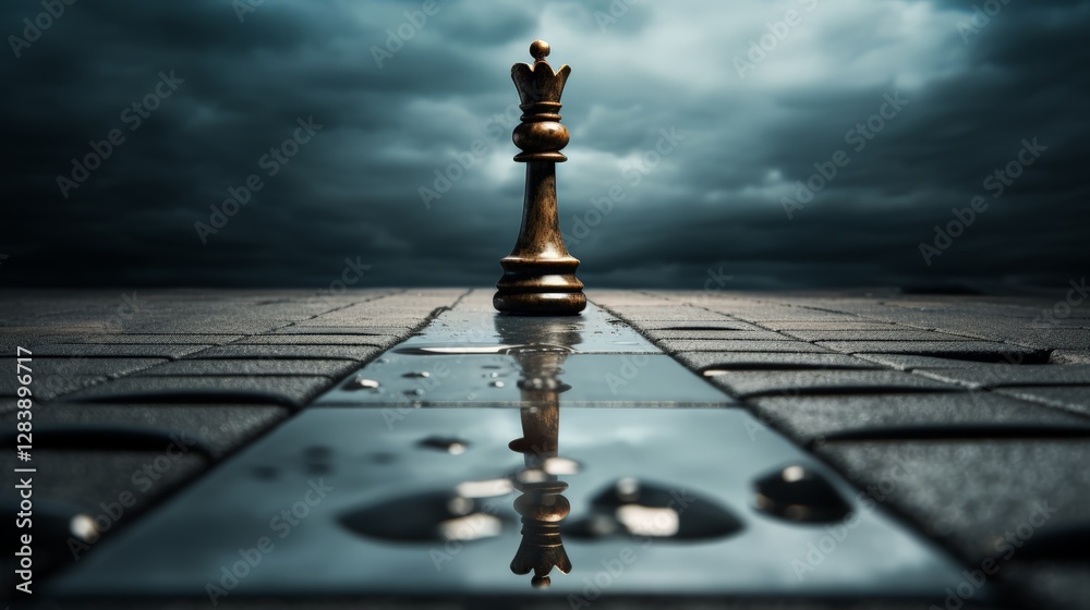 Strategic chess move dramatic urban setting photography moody atmosphere close-up view power and reflection
