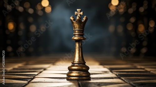 Strategic chess move king piece elegant tournament hall digital art dramatic lighting close-up power dynamics