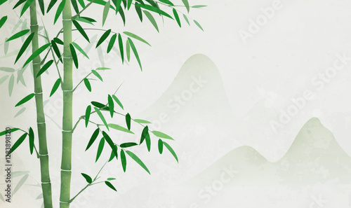 Chinese style banner illustration designs bamboo and ink landscape