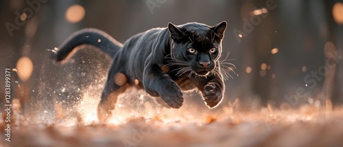 Dynamic Motion Panther Silhouette with Text Space Blurred Mid-Stride Predator in Action for Creative Design Projects and Wildlife Concepts