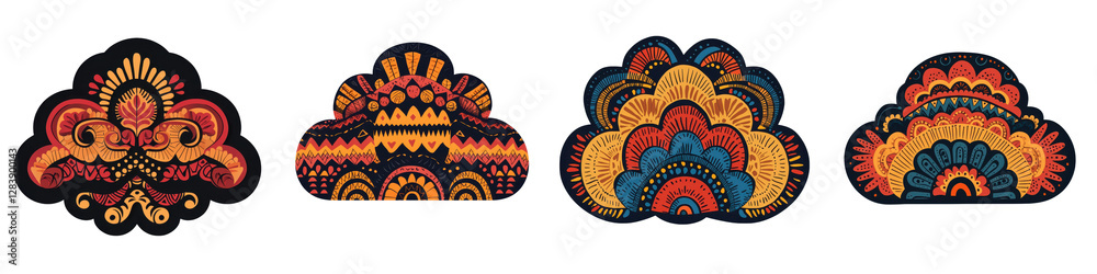 Naklejka premium Seamless Ethnic Floral Ornamental Patterns in Vibrant Boho Style for Festival Fiesta Tribal Hippie and Bohemian Themed Backgrounds Banners Wallpapers and Decorative Elements