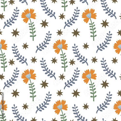 Spring Floral Seamless Pattern, abstract seamless pattern with flowers and branches, background graphic design print vector illustration, vintage colors.