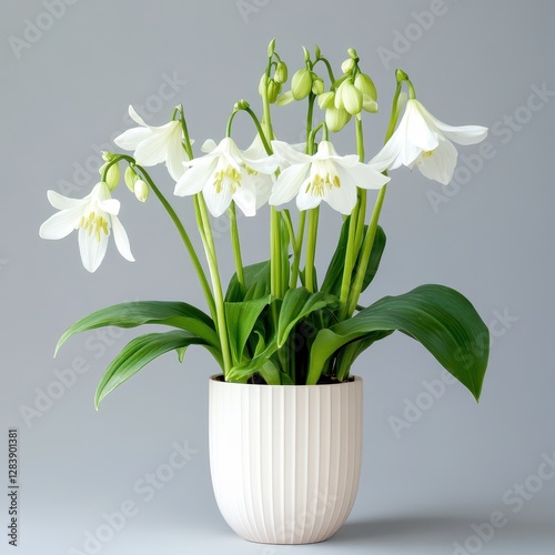 Beautiful white flowers in a modern pot photo