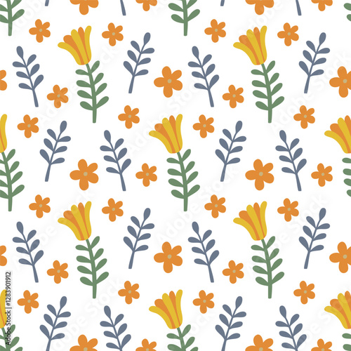 Spring Floral Seamless Pattern, abstract seamless pattern with flowers and branches, background graphic design print vector illustration, vintage colors.