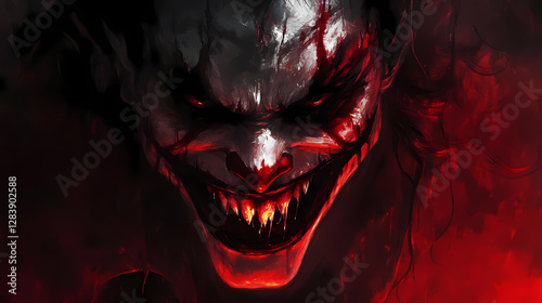 Evil joker smile. Demonic Smiling Portraits. Illustration