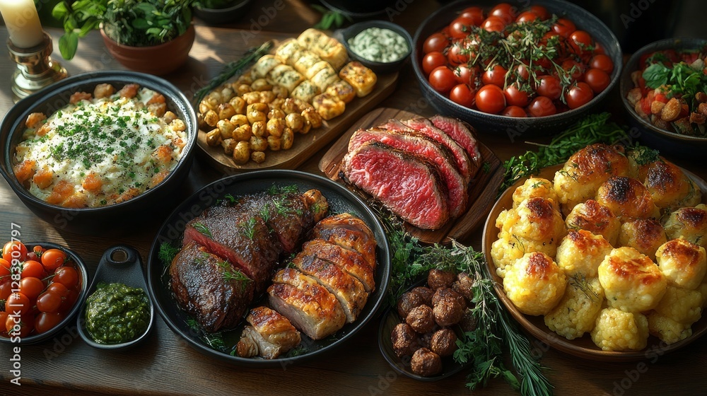 Savor a delectable lunch or dinner that is served at your table and includes a variety of delectable meals, such as meat and other gourmet dishes. Savor a delectable lunch or dinner that is served at your table and includes a variety of delectable meals, such as meat and other gourmet dishes.