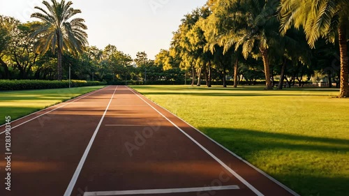 Wallpaper Mural Track surrounded by green trees in a tranquil park during golden hour Torontodigital.ca