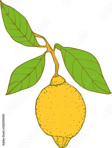 Illustrations botaniques d'un citron avec feuilles