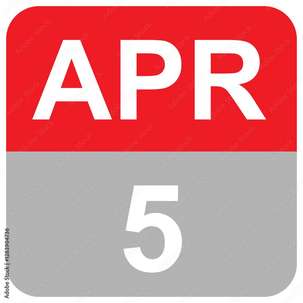 Calender daily date of the month of April - April 5 Calender daily date of the month of April - April 5
