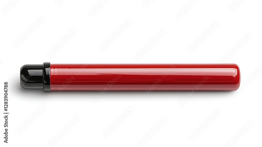 Glossy red pen with black cap resting on a clean white surface for creative design and writing needs Glossy red pen with black cap resting on a clean white surface for creative design and writing needs