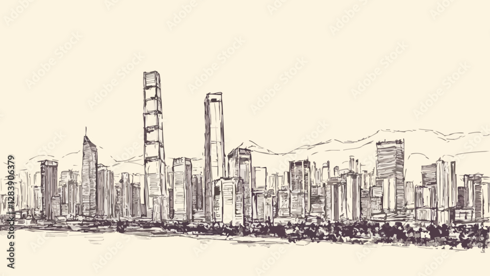 Sketch of Shenzhen- Skyscrapers and Mountains Sketch of Shenzhen- Skyscrapers and Mountains