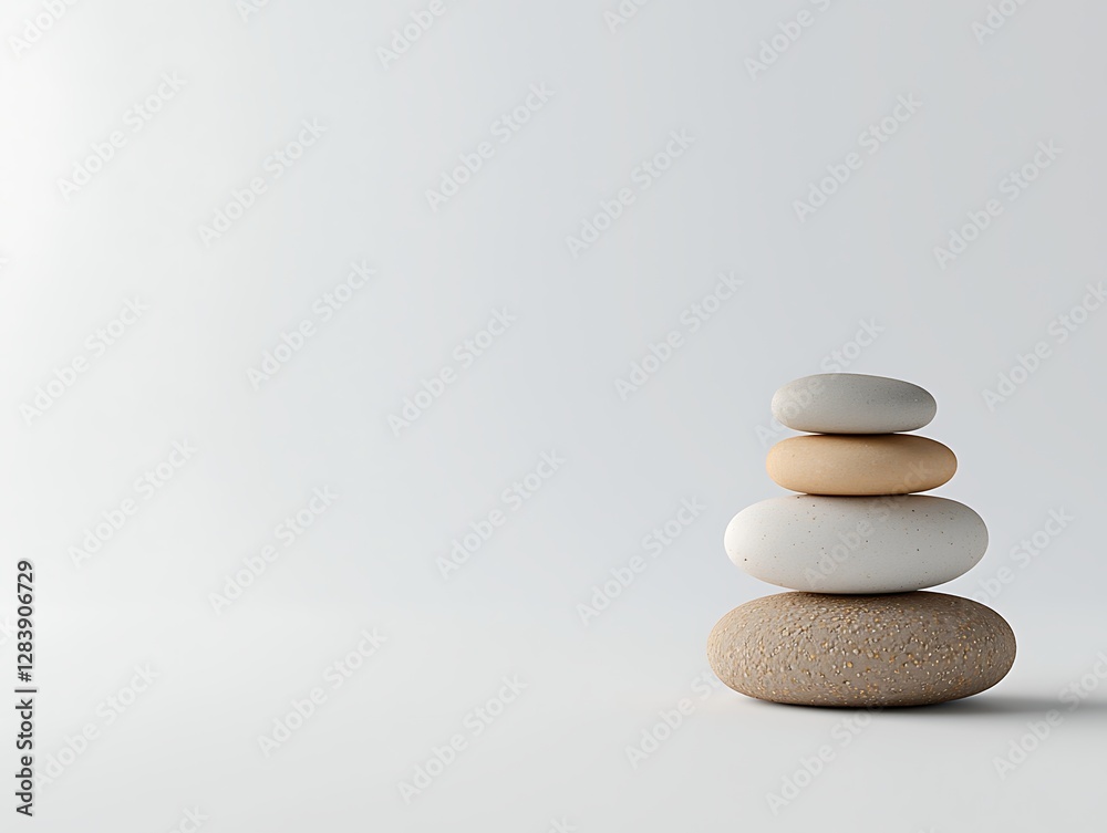 Balanced Arrangement of Smooth Stones Stacked Neatly on Minimalistic Background for Tranquility Concept Balanced Arrangement of Smooth Stones Stacked Neatly on Minimalistic Background for Tranquility Concept