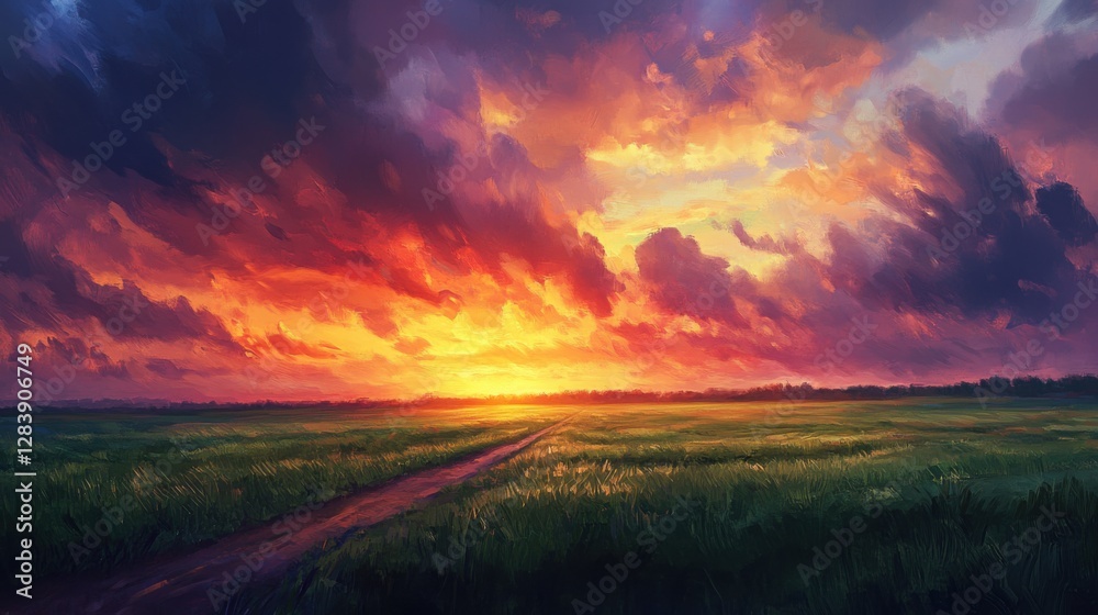 Fototapeta premium majestic sunset over green field