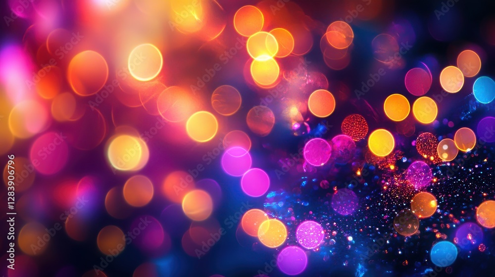 Colorful abstract background with bokeh effect illuminated by vibrant lights, creating a festive and lively atmosphere suitable for celebrations and events in evening settings Colorful abstract background with bokeh effect illuminated by vibrant lights, creating a festive and lively atmosphere suitable for celebrations and events in evening settings