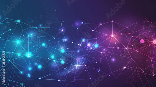 Abstract Technology Background with Glowing Lines, Geometric Shapes, and Neon Colors