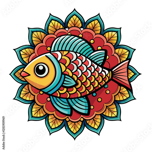 Colorful  Fish Design in Decorative Mandala