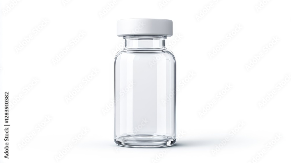 Clear Glass Bottle with White Cap on a Bright Background Clear Glass Bottle with White Cap on a Bright Background