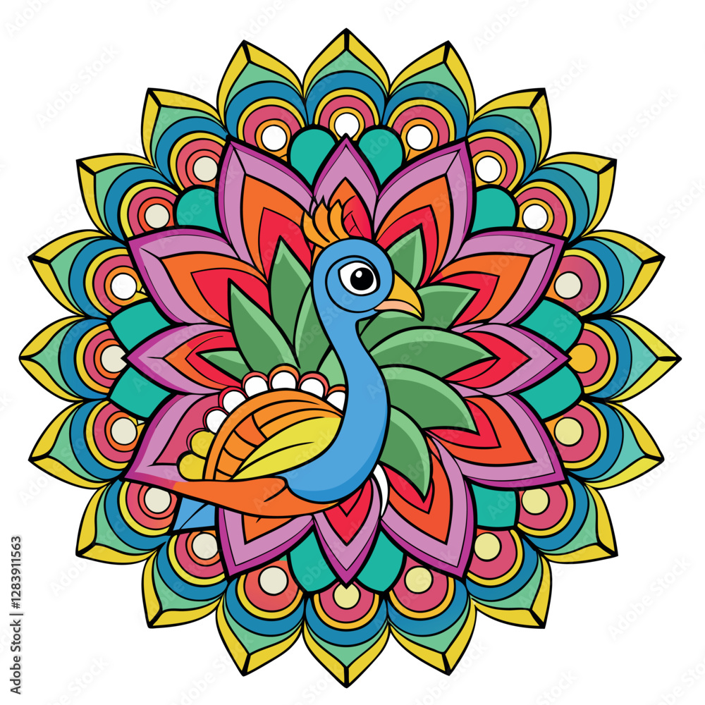 Obraz premium Vibrant peacock design in a decorative mandala frame