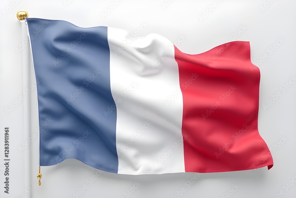 French Flag Waving on a Pole - National Symbol of France French Flag Waving on a Pole - National Symbol of France