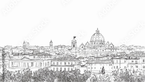 Hand-Drawn View of Rome’s Iconic Cityscape