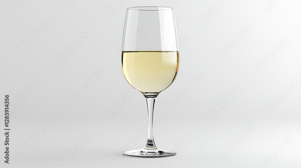 Elegant glass of white wine with clear liquid isolated on a soft gray background for beverage concept Elegant glass of white wine with clear liquid isolated on a soft gray background for beverage concept