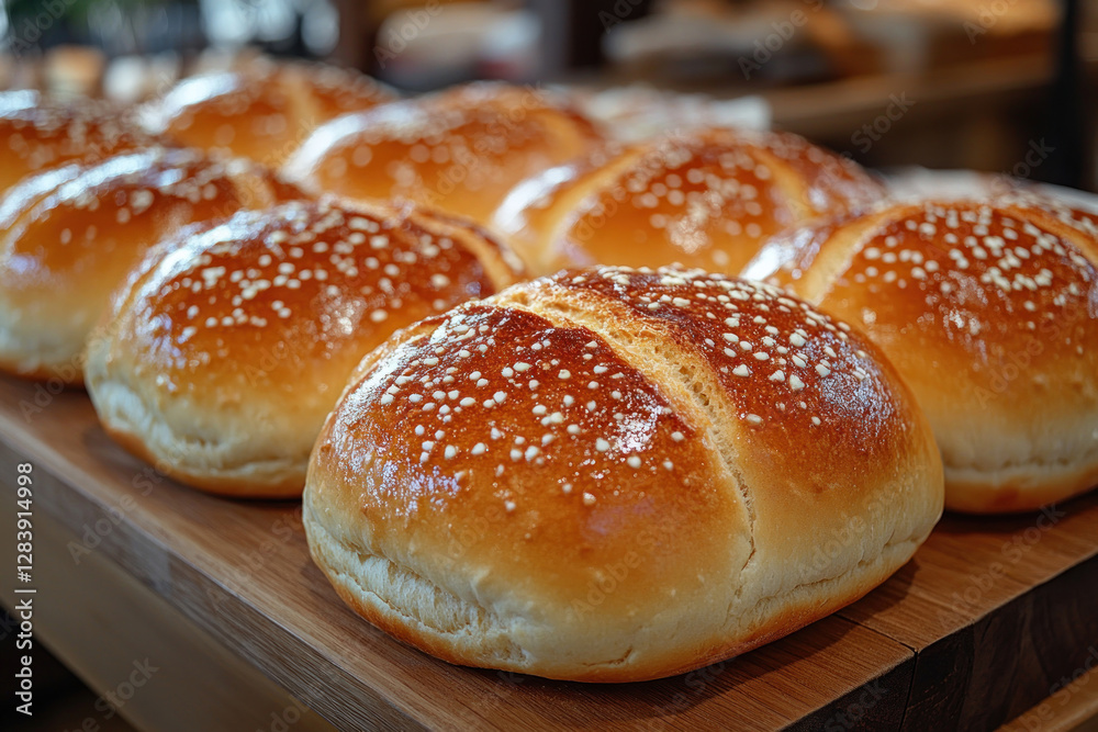 freshly baked buns with a golden crust and sprinkled with white large grains. freshly baked buns with a golden crust and sprinkled with white large grains.