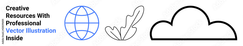 Globe outlined in blue, abstract leaf, and black cloud represent global connectivity, nature, and technology. Ideal for sustainability, environment, eco-tech, web design cloud storage education Globe outlined in blue, abstract leaf, and black cloud represent global connectivity, nature, and technology. Ideal for sustainability, environment, eco-tech, web design cloud storage education