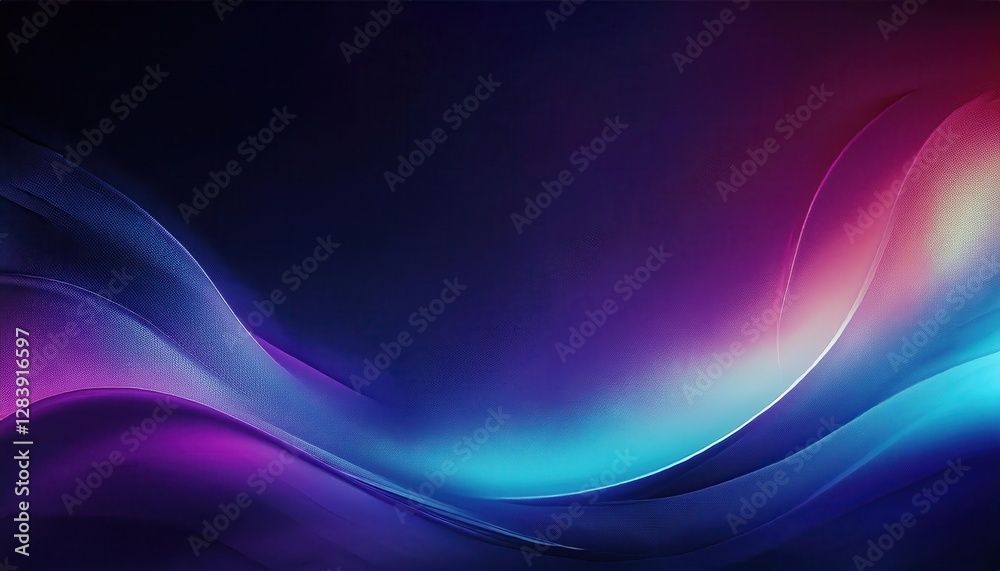 Fototapeta premium abstract flowing neon waves in dark blue and purple tones, digital background with glowing smooth curves, graphic design