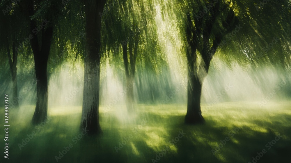 Obraz premium sunbeams through weeping willow trees