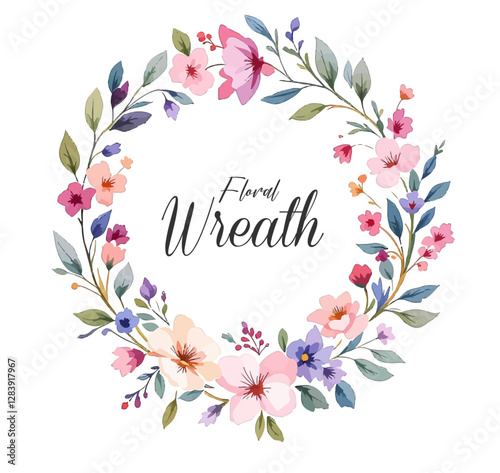 Midsummer Wild field Wreath Watercolor Wildflower clipart, Delicate flower frame	