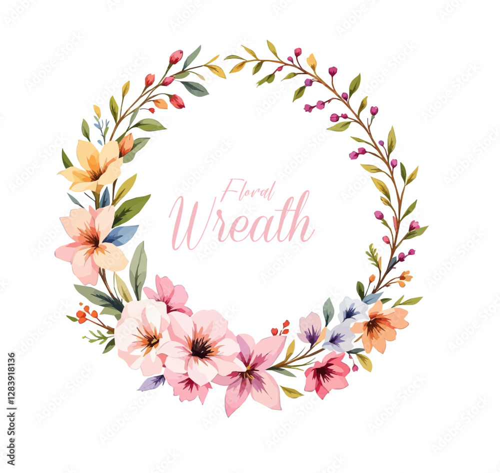 Naklejka premium Midsummer Wild field Wreath Watercolor Wildflower clipart, Delicate flower frame 