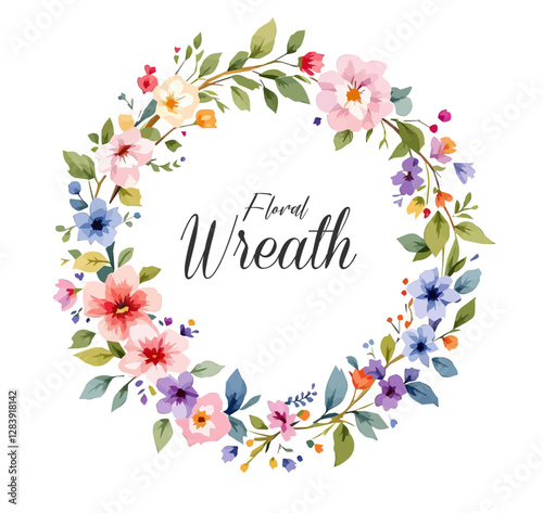 Midsummer Wild field Wreath Watercolor Wildflower clipart, Delicate flower frame	