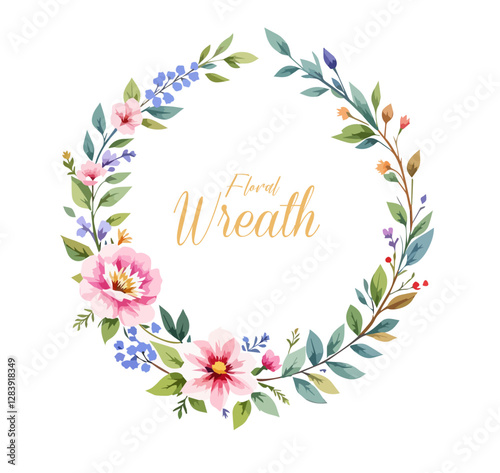 Midsummer Wild field Wreath Watercolor Wildflower clipart, Delicate flower frame	